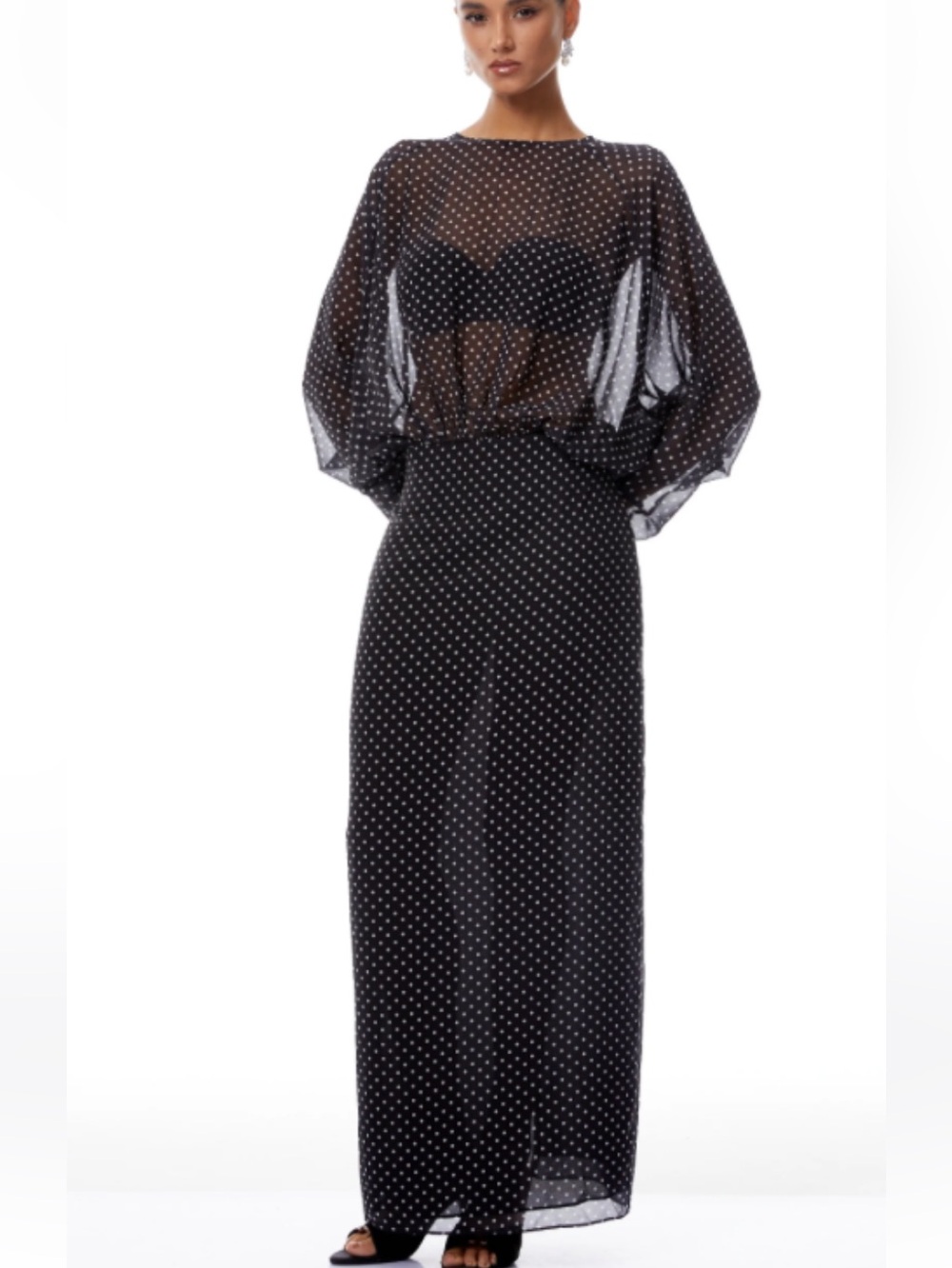 INNOVARE Denim Derek Backless Black Polka Dot Maxi Dress Size SMALL NWT